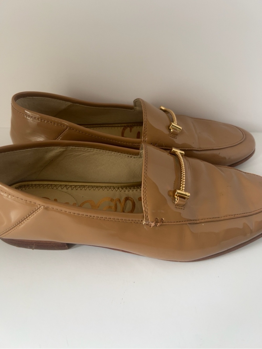 Sam Edelman Loraine Patent Leather Loafer Camel Tan Gold Bit Women Slip-On Flats - Picture 5 of 7